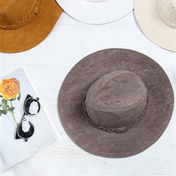 NEW DARK GRAY FASHION BRIM HAT WITH BRAIDED TIE - Picture 4 of 4